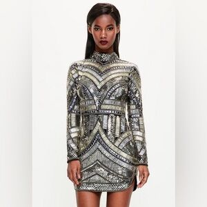 Missguided long sleeve high neck embellished dress